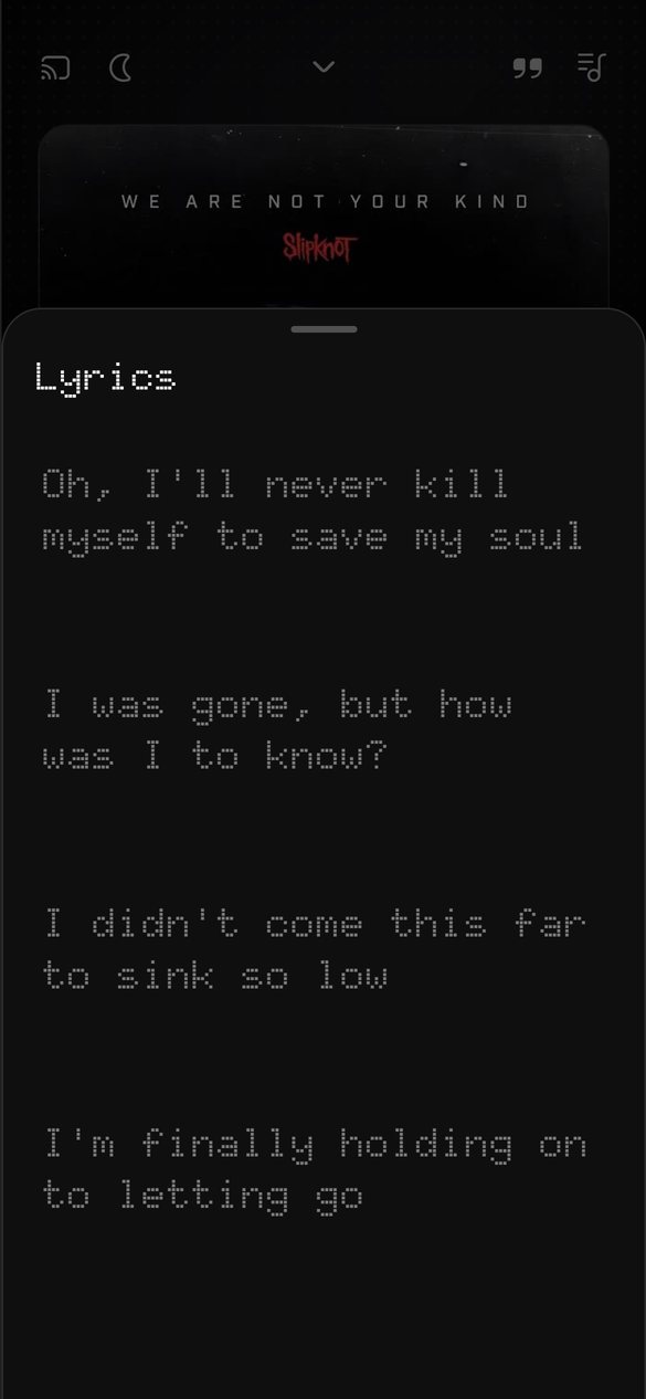 The lyrics sheet, with the current line lit