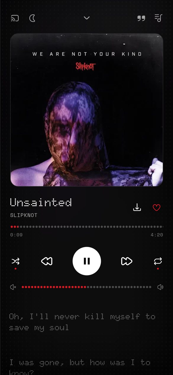 The full-screen player on a phone, in the Nothing look